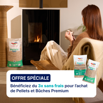 Bénéficiez du 3x sans frais pour l'achat de pellets et bûches premium
